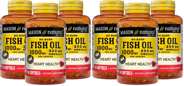 Frente de la botella Mason Natural No Burp Fish Oil 1000 mg Omega-3