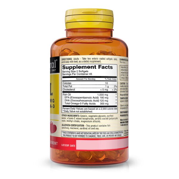 Etiqueta lateral de Mason Natural No Burp Fish Oil