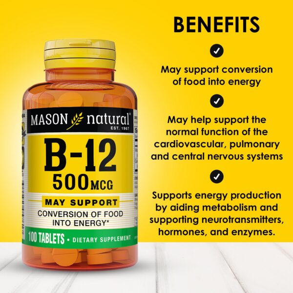 Etiqueta del frasco Mason Natural Vitamin B12 500 mcg