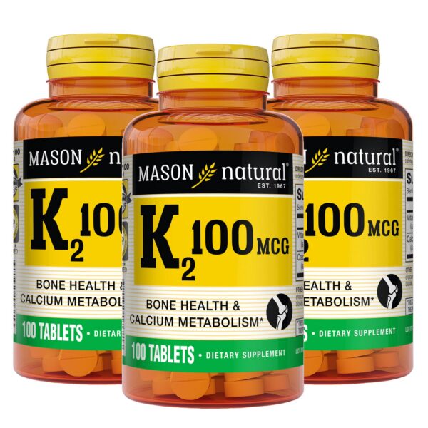 Frente de la botella Mason Natural Vitamin K2 100 mcg