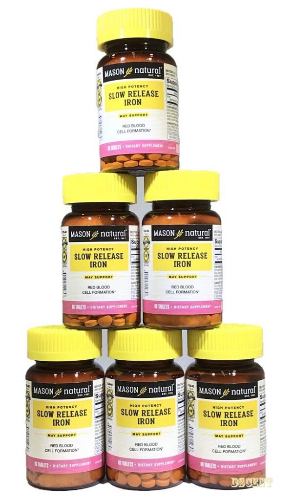 Frente del frasco Mason Vitamins Hierro de liberación lenta