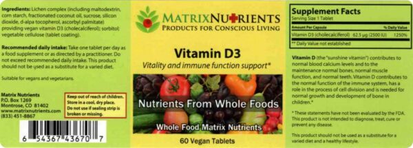 Tabletas veganas Matrix Nutrients D3