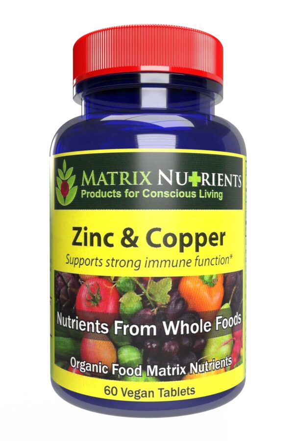Frente del envase azul de Zinc y Copper Matrix Nutrients