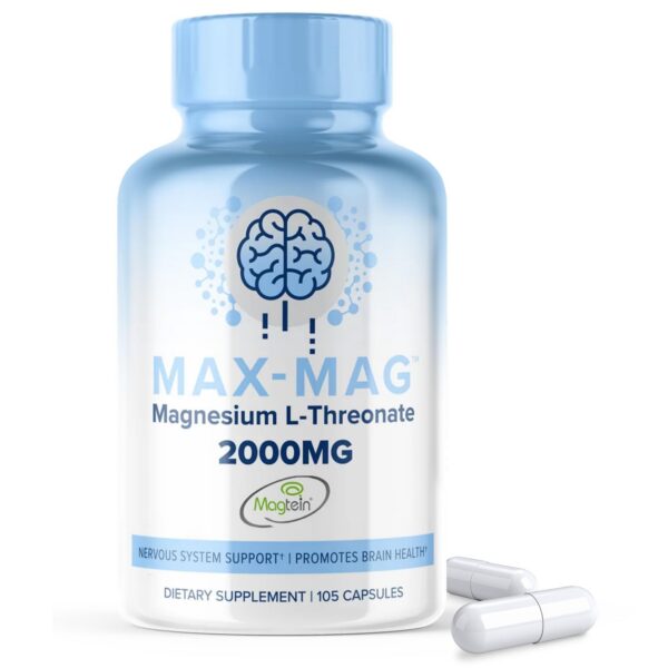 Frasco de Max-Mag Magnesium L-Threonate 105 cápsulas