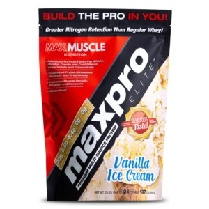 Frente del envase Max Muscle Maxpro Elite Whey
