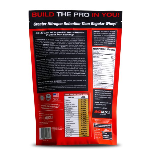 Etiqueta y nutrición de Maxpro Elite Whey