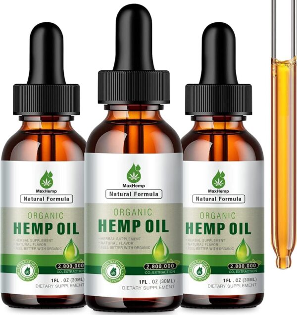 Frente del empaque MaxHemp 3-pack aceite cáñamo