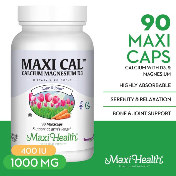 Etiqueta frontal de Maxi Health Calcium 1000 mg