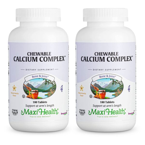 Version 1.0.0 Maxi Health calcio magnesio masticable vainilla frasco frontal