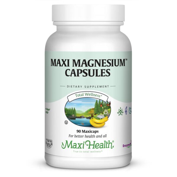 Cápsulas de magnesio Maxi Health para energía y soporte óseo