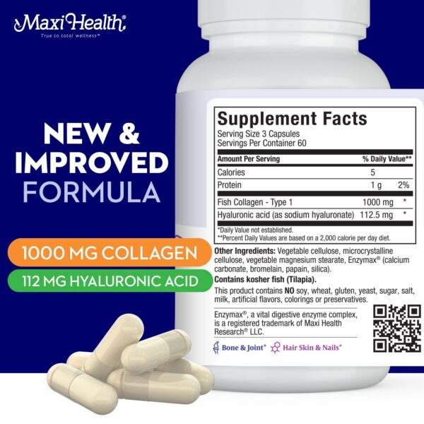 Cápsulas de colágeno y ácido hialurónico Maxi Health - lateral