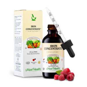 Version 1.0.0 Frasco Maxi Health suplemento líquido de hierro sabor a baya