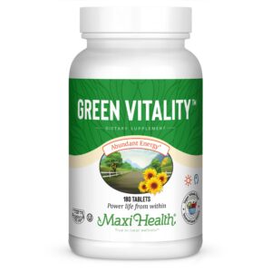 Frasco frontal de Super Greens cápsulas Maxi Health