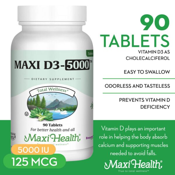 Detalle de etiqueta Maxi Health Vitamin D3 5000 UI