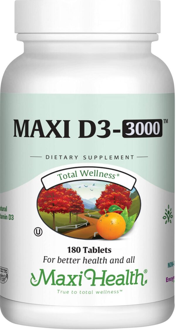 Maxi Health Vitamina D3 3000 IU 180 tabletas caja frontal