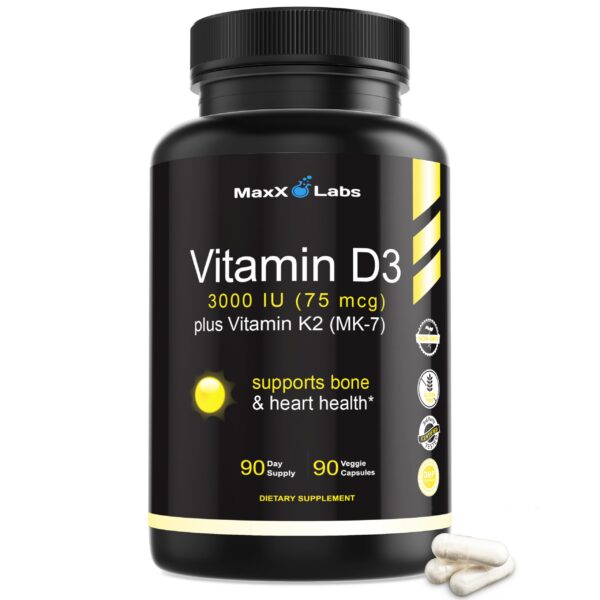 MaxX Labs Vitamina D3 K2 3000 IU botella 90 cápsulas