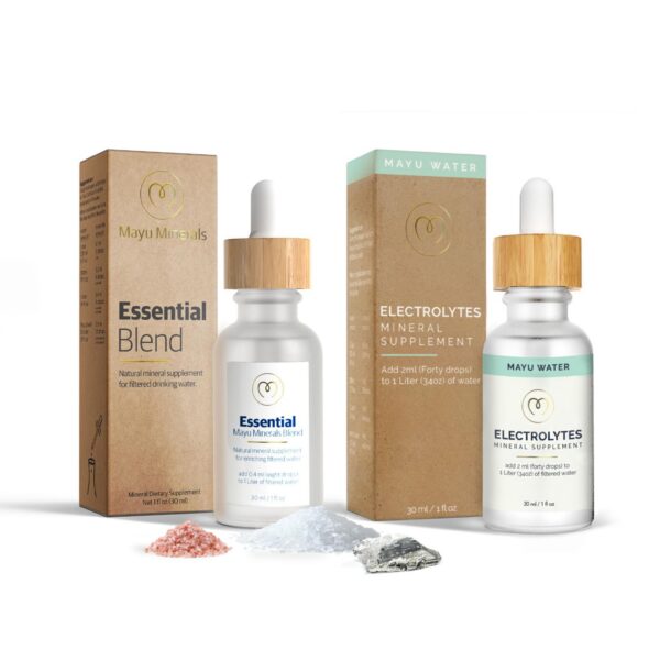 MAYU Essential Blend y gotas electrolitos frasco