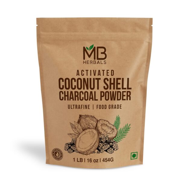 Version 1.0.0 MB Herbals carbón activado coco 454 gramos envase frontal