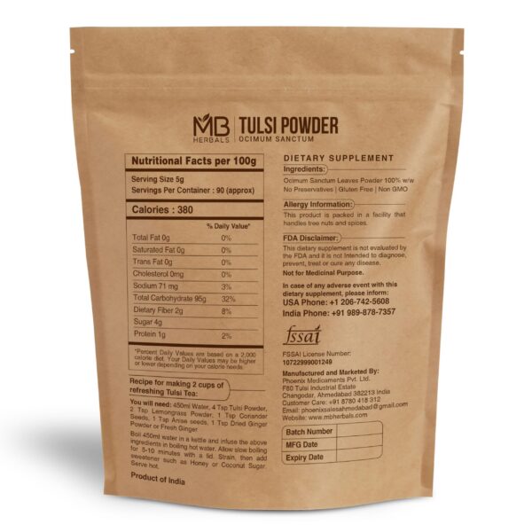 Polvo puro de Tulsi MB Herbals para té y cuidado personal