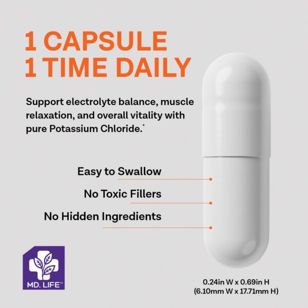Frasco de 90 cápsulas MD Life cloruro de potasio