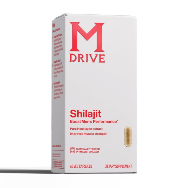 Cápsulas Mdrive Shilajit para hombres caja frontal