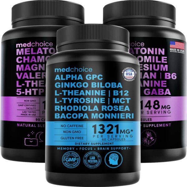 MEDCHOICE paquete melatonina y nootrópico 180 y 60 cápsulas