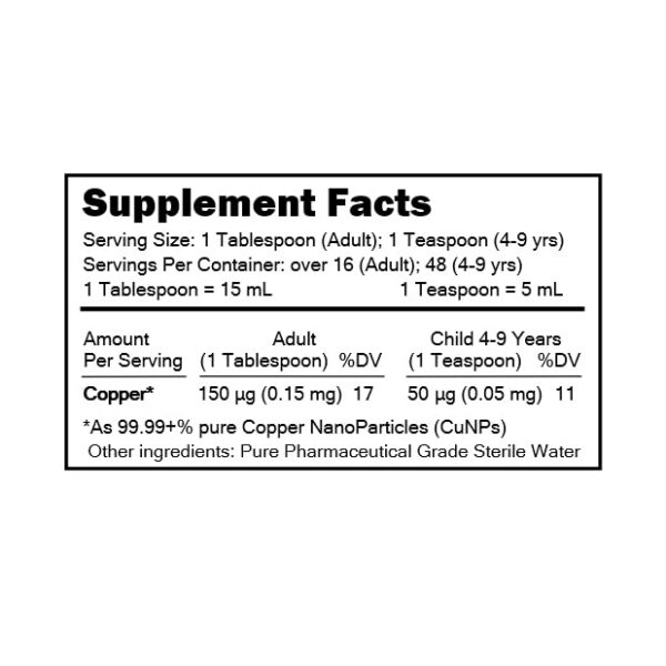 Vista lateral del frasco de cobre coloidal
