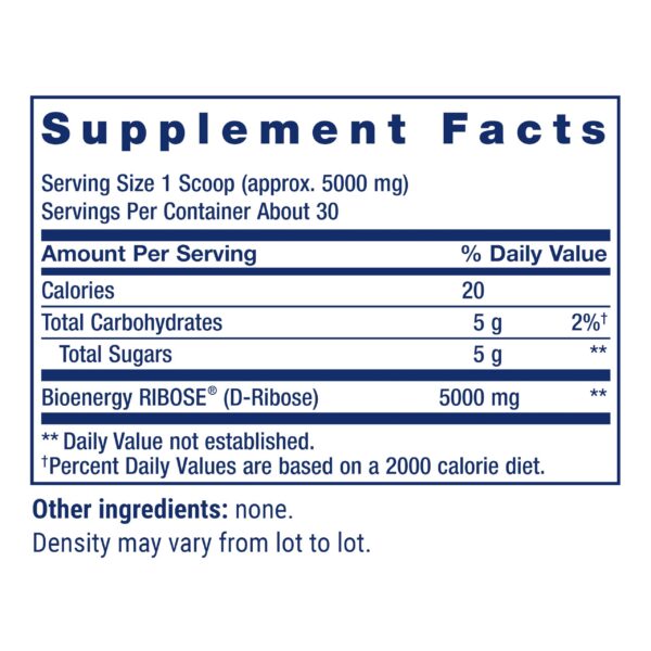 Medida polvo D-Ribosa para suplemento energético Life Extension