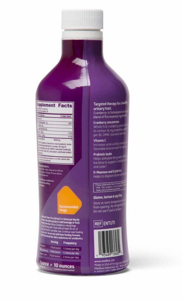Medline Cranberry+ suplemento líquido botella lateral
