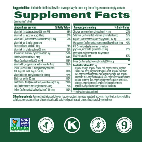 Tabletas de multivitamínico MegaFood para soporte inmune y óseo