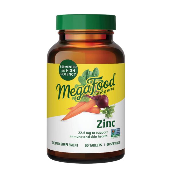 Frasco MegaFood Zinc 22.5 mg fermentado vegano