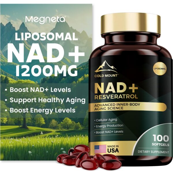 Frasco de MEGNETA NAD+ liposomal con Trans-Resveratrol