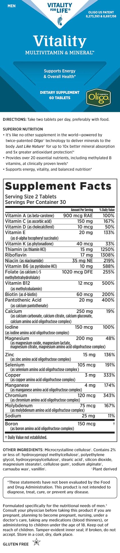 Melaleuca multivitamin para hombres etiqueta lateral