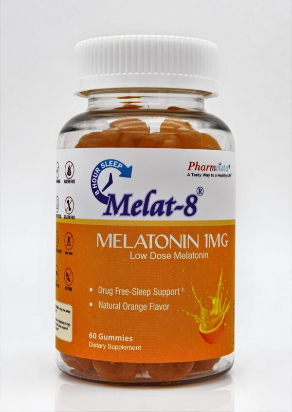Gomitas Melat-8 melatonina baja dosis sabor cereza naranja