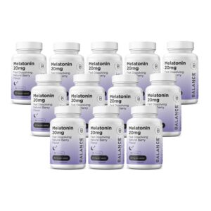 Frasco de melatonina 20mg Balancebreens para dormir profundo