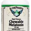 Melatonina masticable AlchePharma 10 mg botella y empaque