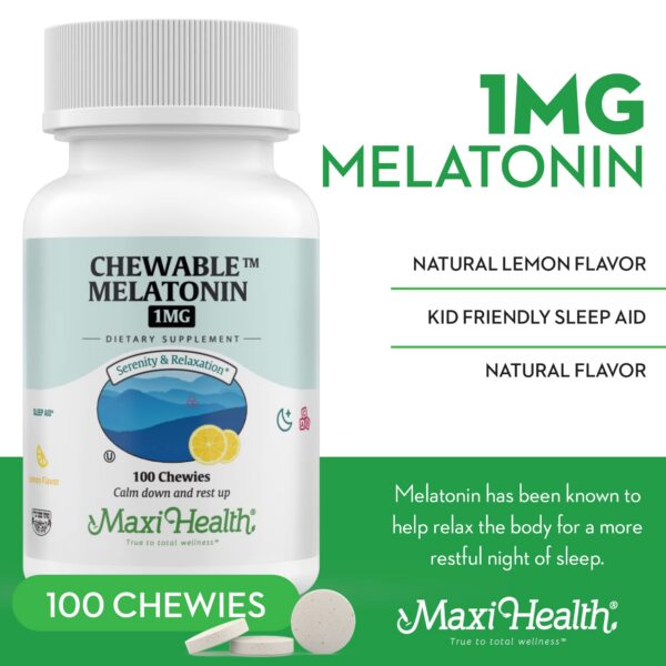Version 1.0.0 Melatonina masticable Maxi Health sabor limón dosis segura y certificada