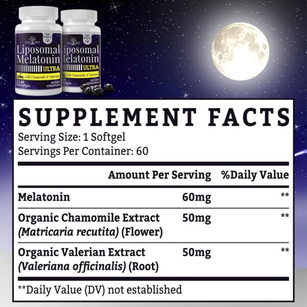 Melatonina suplementaria Fogoro cápsulas 60mg para sueño reparador