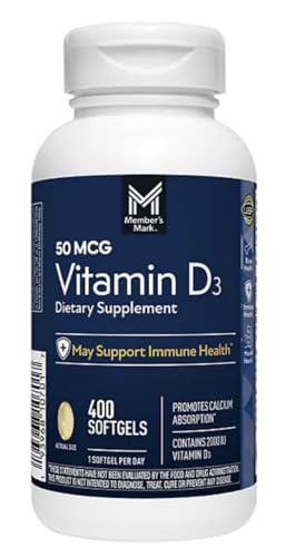 Member Mark vitamina D3 50 mcg 400 cápsulas blandas suplemento