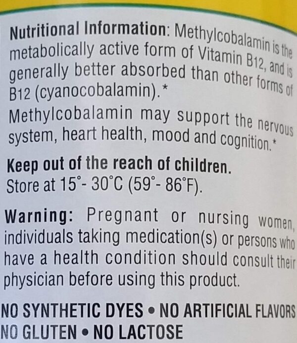 Envase vitamina B12 sublingual Member's Mark 5000 mcg 300 tabletas sabor cereza