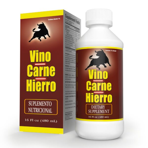Memper Vino Carne Hierro suplemento de hierro botella roja 16 onzas
