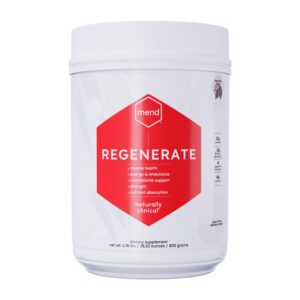 Envase de MEND Regenerate polvo proteico sabor chocolate oscuro 20 porciones