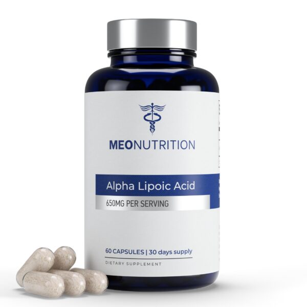 Frasco de Meo Nutrition Alpha Lipoic Acid 650 mg