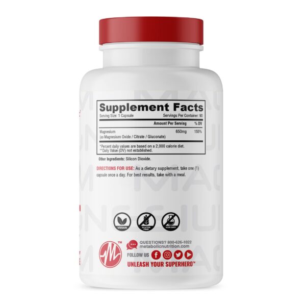 Frasco de capsulas Metabolic Nutrition Magnesio