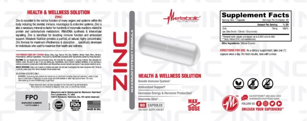 Frasco Zinc Metabolic Nutrition