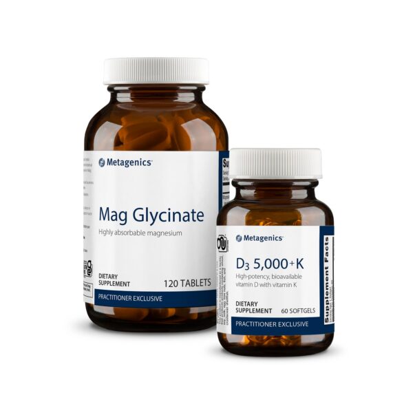 Frente del kit Metagenics D3 + K y Magnesio glicinato