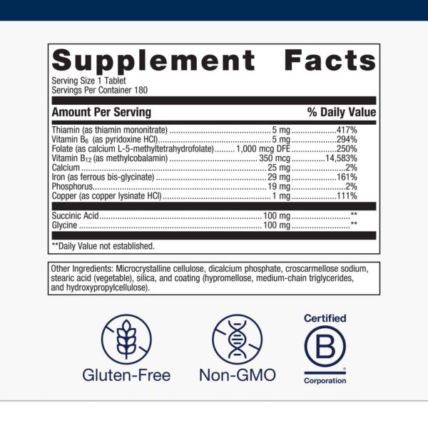 Etiqueta con vitaminas B12 y folato
