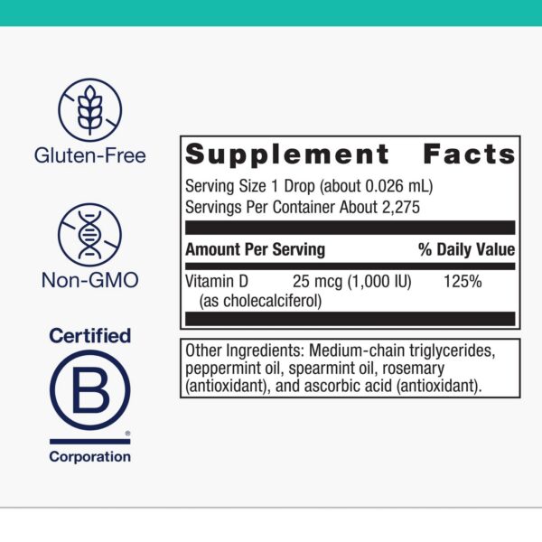 Version 1.0.0 Etiqueta frontal de MetaKids D3 líquido