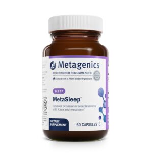 Version 1.0.0 Frasco de Metagenics MetaSleep melatonina y kava 60 cápsulas