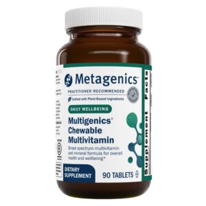 Frasco Metagenics Multigenics multivitamínico masticable 90 tabletas